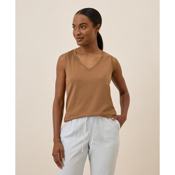 Pact Organic Softspun Tan Brown Sugar V-Neck Tank XL NWT - Picture 1 of 6